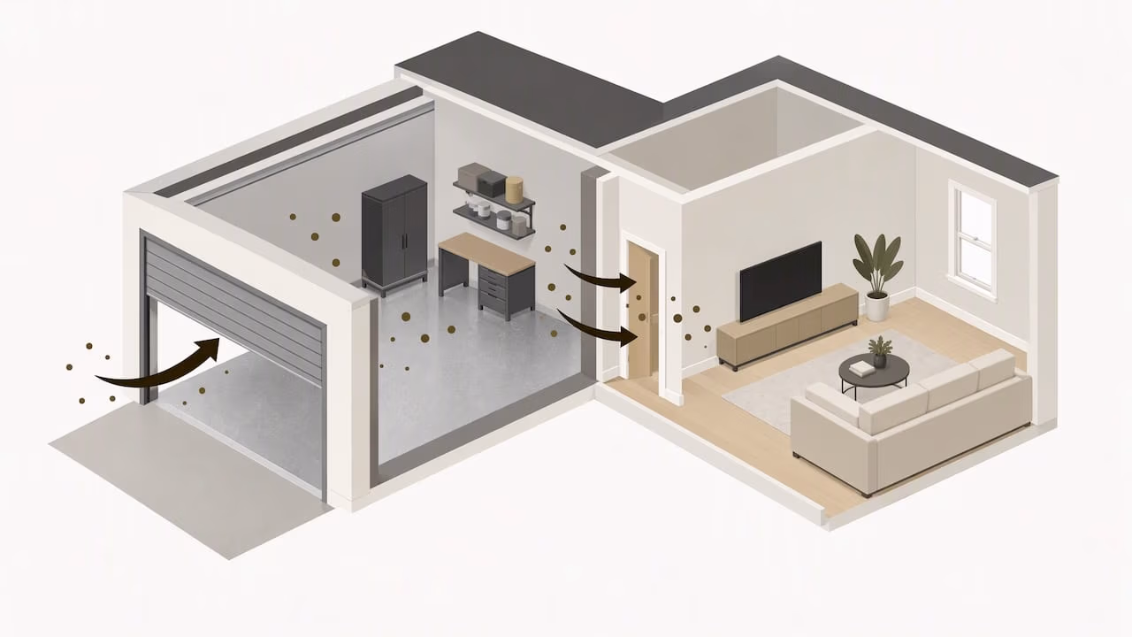 Air movement between attached garage and home
